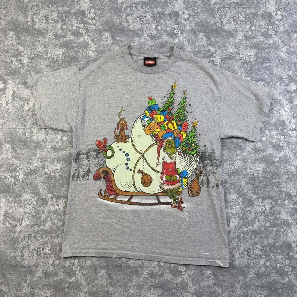 Vintage Dr. Seuss Grinch Shirt Men's Unisex Large Cartoon AOP Delta Weight Y2K